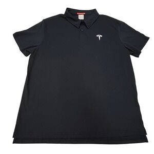 Tesla Motors Polo Shirt Mens XL Black Short Sleeve Performance Tech Golf EV Cars